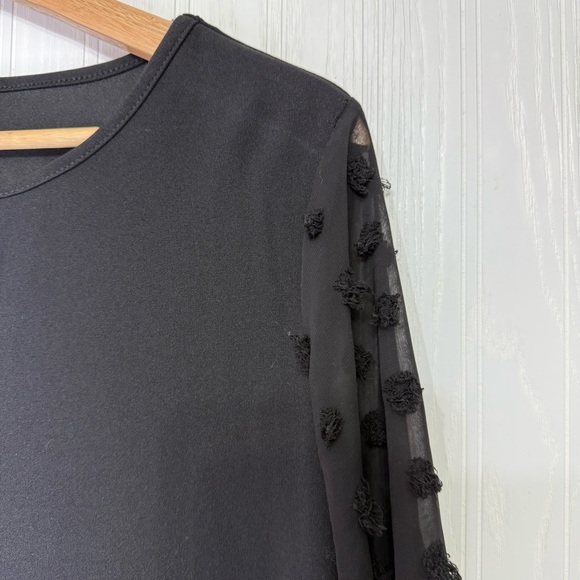 Black A-line midi dress with sheer mesh long sleeves size XL - Picture 4 of 10